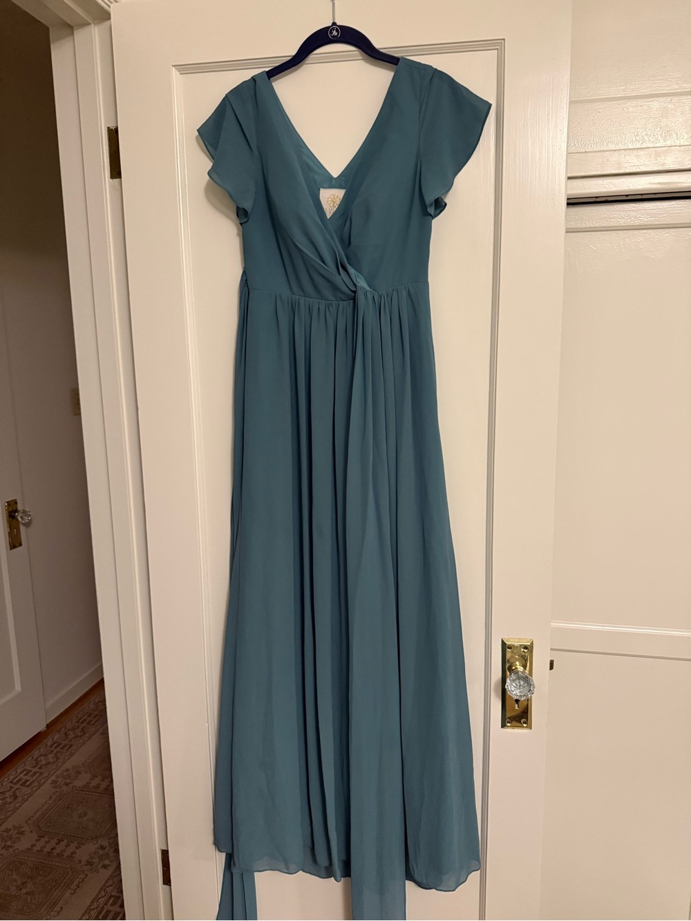 Revelry Dusty Teal V-Neck Wrap Maxi Dress